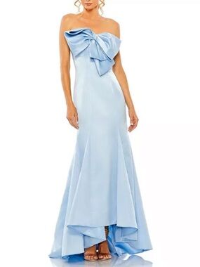 Mac Duggal Strapless Bow Mermaid Gown in Powder Blue